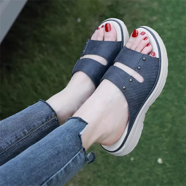 Lazzy Womens Wedge Slide Sandals Slip On Open Toe Plaform Sandals Comfortable Casual Summer ShoesBlue