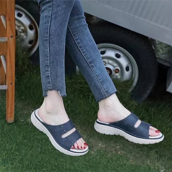 Lazzy Womens Wedge Slide Sandals Slip On Open Toe Plaform Sandals Comfortable Casual Summer ShoesBlue