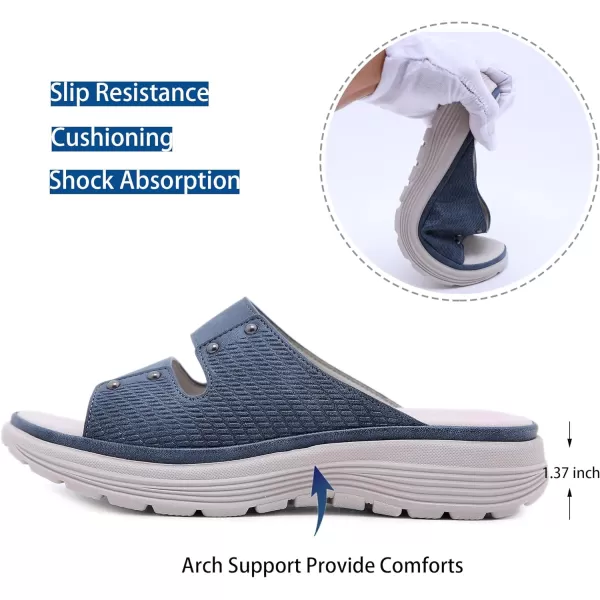 Lazzy Womens Wedge Slide Sandals Slip On Open Toe Plaform Sandals Comfortable Casual Summer ShoesBlue