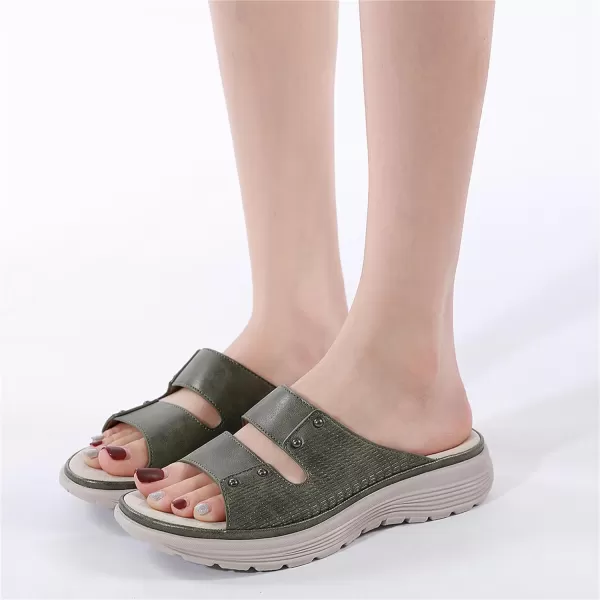 Lazzy Womens Wedge Slide Sandals Slip On Open Toe Plaform Sandals Comfortable Casual Summer ShoesGreen