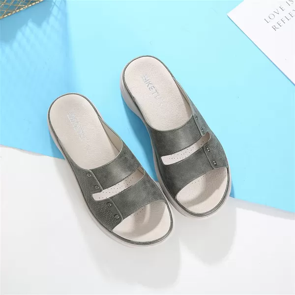 Lazzy Womens Wedge Slide Sandals Slip On Open Toe Plaform Sandals Comfortable Casual Summer ShoesGreen