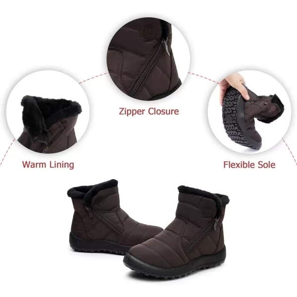 Lazzy Womens Winter Snow Boots Warm Casual Ankle Booties Waterproof Faux Fur AntiSlip Outdoor Walking ShoesBrown