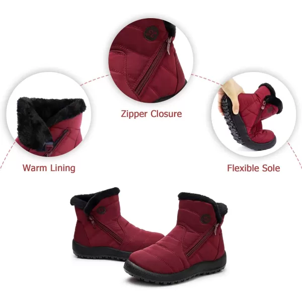 Lazzy Womens Winter Snow Boots Warm Casual Ankle Booties Waterproof Faux Fur AntiSlip Outdoor Walking ShoesRed
