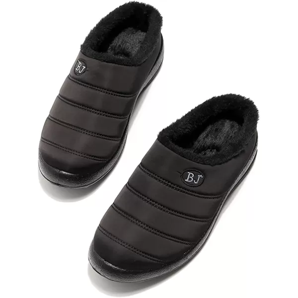 Womens House Slippers Winter Bedroom Slippers Warm Sock Clogs Slippers Fur Lined AntiSlip Flat Shoes for Indoor OutdoorBlack