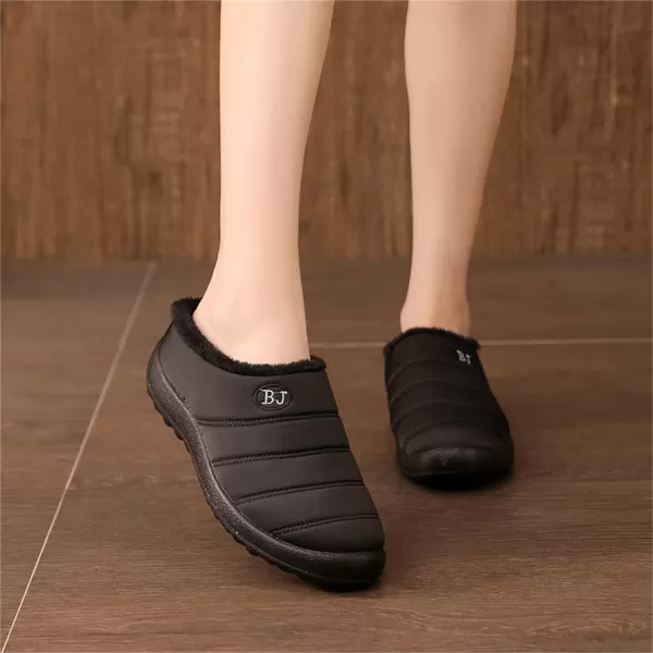 Womens House Slippers Winter Bedroom Slippers Warm Sock Clogs Slippers Fur Lined AntiSlip Flat Shoes for Indoor OutdoorBlack
