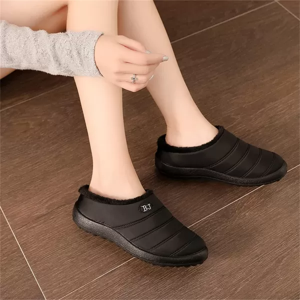 Womens House Slippers Winter Bedroom Slippers Warm Sock Clogs Slippers Fur Lined AntiSlip Flat Shoes for Indoor OutdoorBlack