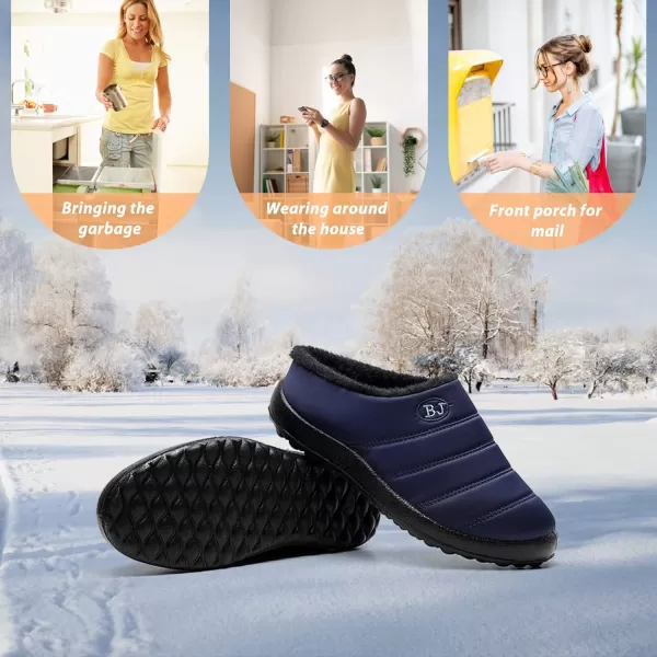 Womens House Slippers Winter Bedroom Slippers Warm Sock Clogs Slippers Fur Lined AntiSlip Flat Shoes for Indoor OutdoorNavy