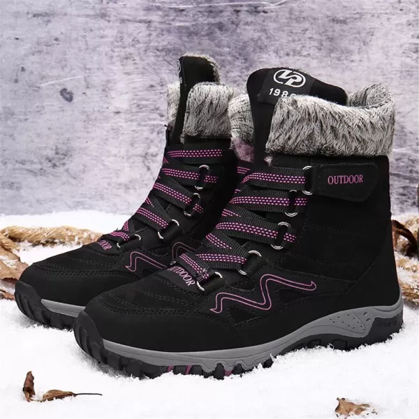 Womens Winter Snow Boots Warm Fur Lined AntiSlip Ankle Hiking Booties Outdoor Walking Shoes NonSlip Trekking ShoesBlack