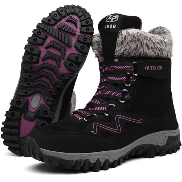 Womens Winter Snow Boots Warm Fur Lined AntiSlip Ankle Hiking Booties Outdoor Walking Shoes NonSlip Trekking ShoesBlack
