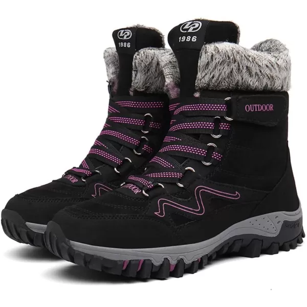 Womens Winter Snow Boots Warm Fur Lined AntiSlip Ankle Hiking Booties Outdoor Walking Shoes NonSlip Trekking ShoesBlack
