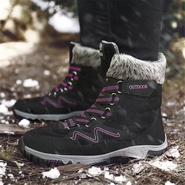 Womens Winter Snow Boots Warm Fur Lined AntiSlip Ankle Hiking Booties Outdoor Walking Shoes NonSlip Trekking ShoesBlack