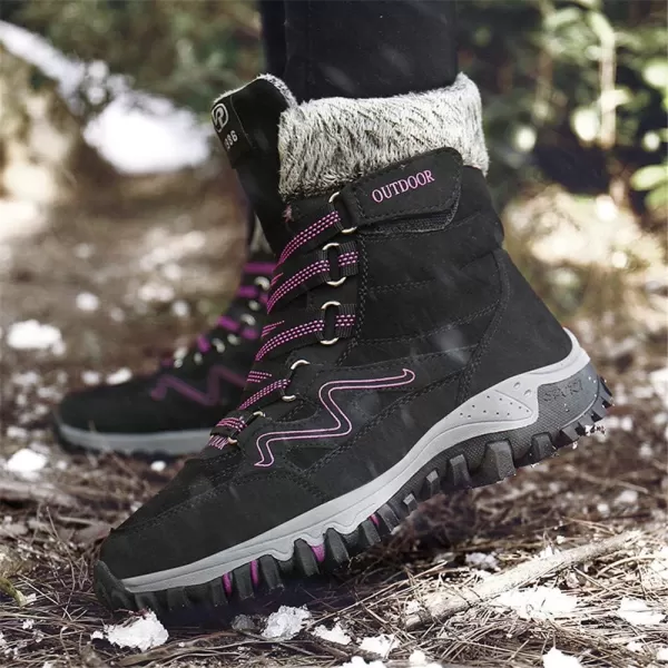 Womens Winter Snow Boots Warm Fur Lined AntiSlip Ankle Hiking Booties Outdoor Walking Shoes NonSlip Trekking ShoesBlack