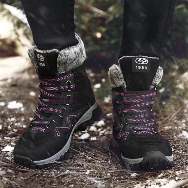 Womens Winter Snow Boots Warm Fur Lined AntiSlip Ankle Hiking Booties Outdoor Walking Shoes NonSlip Trekking ShoesBlack