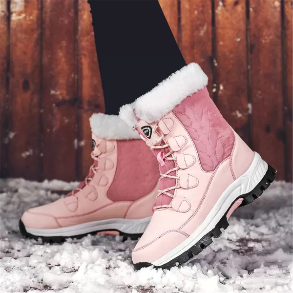 Womens Winter Snow Boots Warm Fur Lined AntiSlip Ankle Hiking Booties Outdoor Walking Shoes NonSlip Trekking ShoesPinka