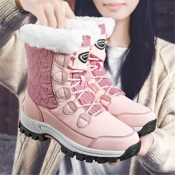 Womens Winter Snow Boots Warm Fur Lined AntiSlip Ankle Hiking Booties Outdoor Walking Shoes NonSlip Trekking ShoesPinka