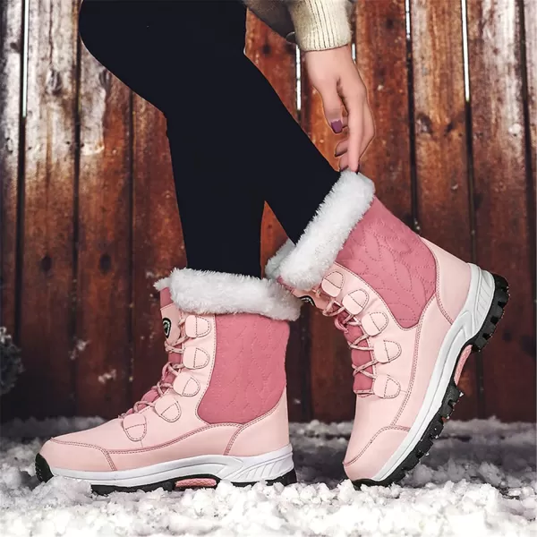 Womens Winter Snow Boots Warm Fur Lined AntiSlip Ankle Hiking Booties Outdoor Walking Shoes NonSlip Trekking ShoesPinka