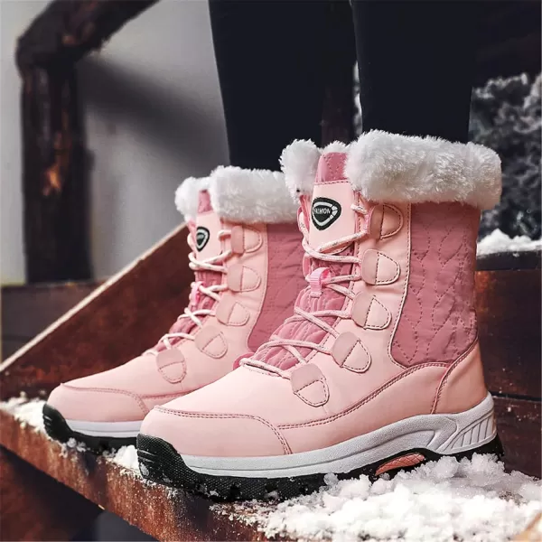 Womens Winter Snow Boots Warm Fur Lined AntiSlip Ankle Hiking Booties Outdoor Walking Shoes NonSlip Trekking ShoesPinka