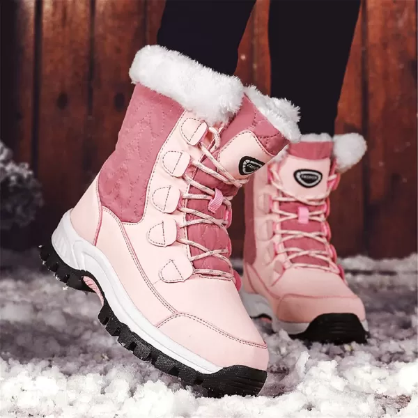 Womens Winter Snow Boots Warm Fur Lined AntiSlip Ankle Hiking Booties Outdoor Walking Shoes NonSlip Trekking ShoesPinka