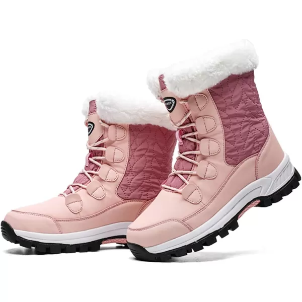 Womens Winter Snow Boots Warm Fur Lined AntiSlip Ankle Hiking Booties Outdoor Walking Shoes NonSlip Trekking ShoesPinka
