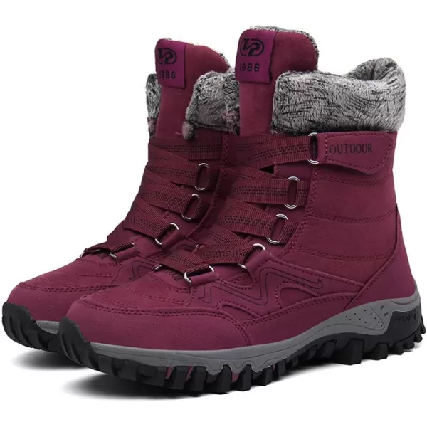 Womens Winter Snow Boots Warm Fur Lined AntiSlip Ankle Hiking Booties Outdoor Walking Shoes NonSlip Trekking ShoesRed