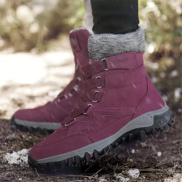 Womens Winter Snow Boots Warm Fur Lined AntiSlip Ankle Hiking Booties Outdoor Walking Shoes NonSlip Trekking ShoesRed