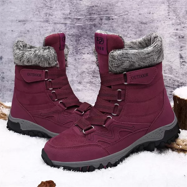Womens Winter Snow Boots Warm Fur Lined AntiSlip Ankle Hiking Booties Outdoor Walking Shoes NonSlip Trekking ShoesRed
