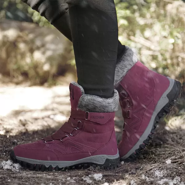 Womens Winter Snow Boots Warm Fur Lined AntiSlip Ankle Hiking Booties Outdoor Walking Shoes NonSlip Trekking ShoesRed