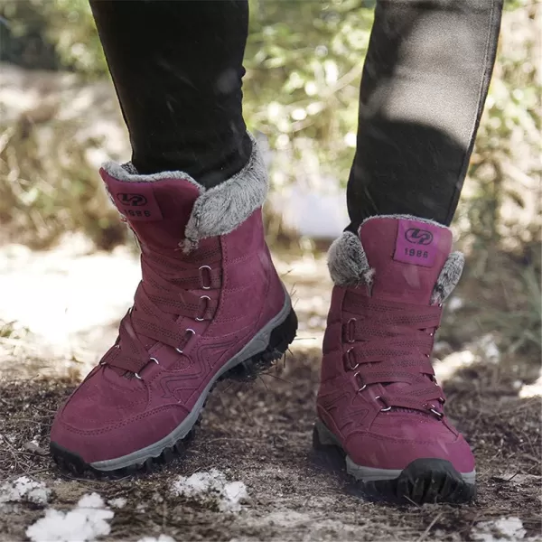 Womens Winter Snow Boots Warm Fur Lined AntiSlip Ankle Hiking Booties Outdoor Walking Shoes NonSlip Trekking ShoesRed