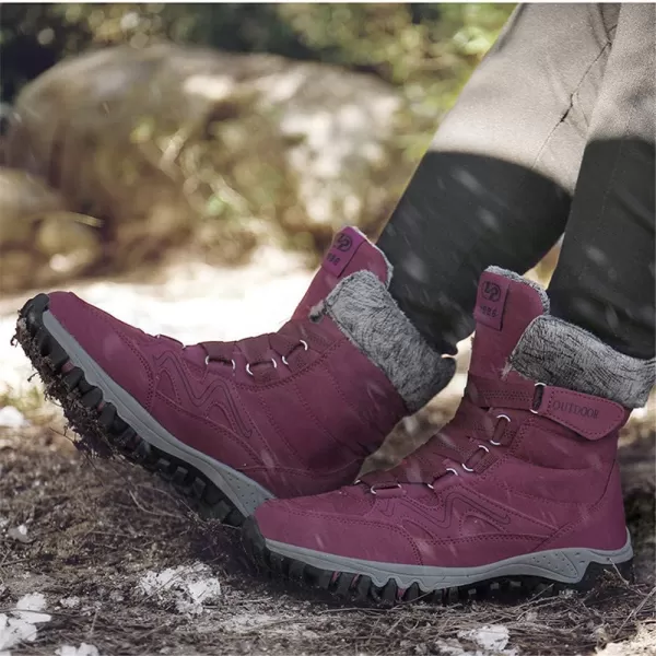 Womens Winter Snow Boots Warm Fur Lined AntiSlip Ankle Hiking Booties Outdoor Walking Shoes NonSlip Trekking ShoesRed
