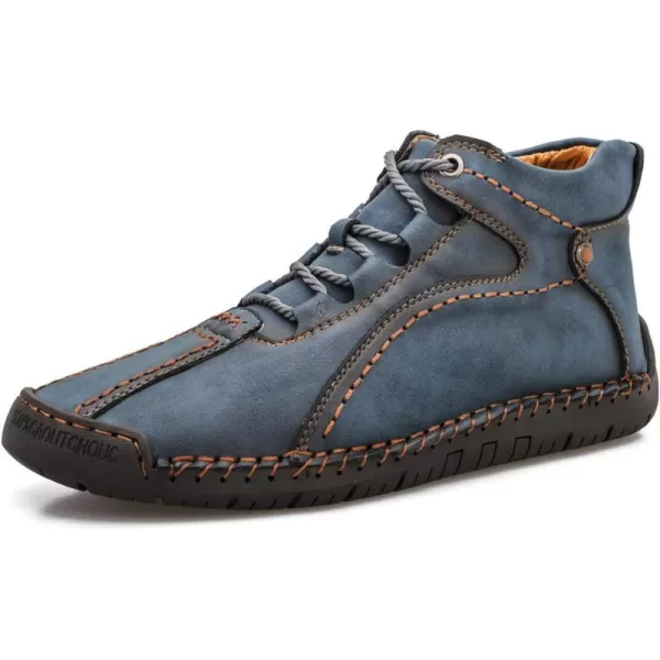 Dacomfy Casual Shoes for Men Pu Leather Chukka Boots Hand Stiching Mens Boots Fashion Sneakers Comfy Flat Outdoor Walking Driving Shoes Black Brown Blue GreenAblue