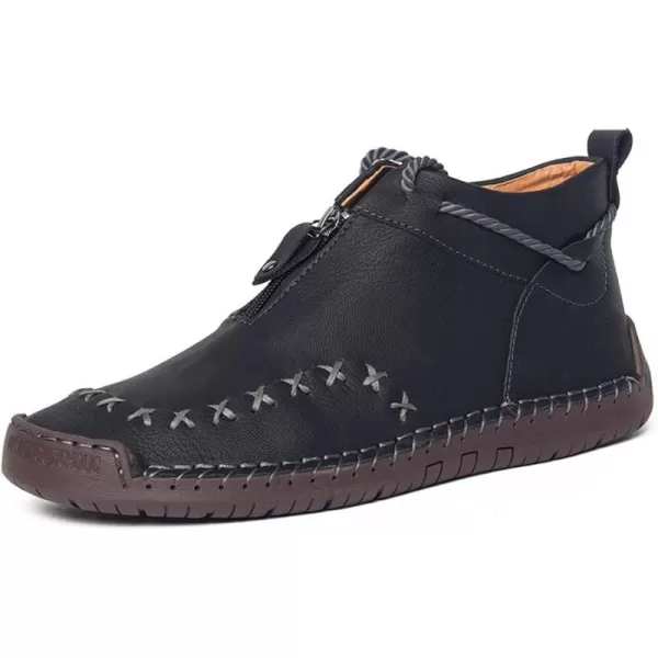Dacomfy Casual Shoes for Men Pu Leather Chukka Boots Hand Stiching Mens Boots Fashion Sneakers Comfy Flat Outdoor Walking Driving Shoes Black Brown Blue GreenBlack