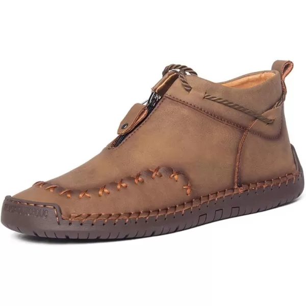 Dacomfy Casual Shoes for Men Pu Leather Chukka Boots Hand Stiching Mens Boots Fashion Sneakers Comfy Flat Outdoor Walking Driving Shoes Black Brown Blue GreenKhaki