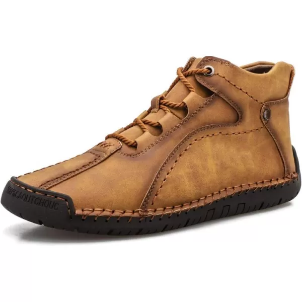 Dacomfy Casual Shoes for Men Pu Leather Chukka Boots Hand Stiching Mens Boots Fashion Sneakers Comfy Flat Outdoor Walking Driving Shoes Black Brown Blue GreenAbrown