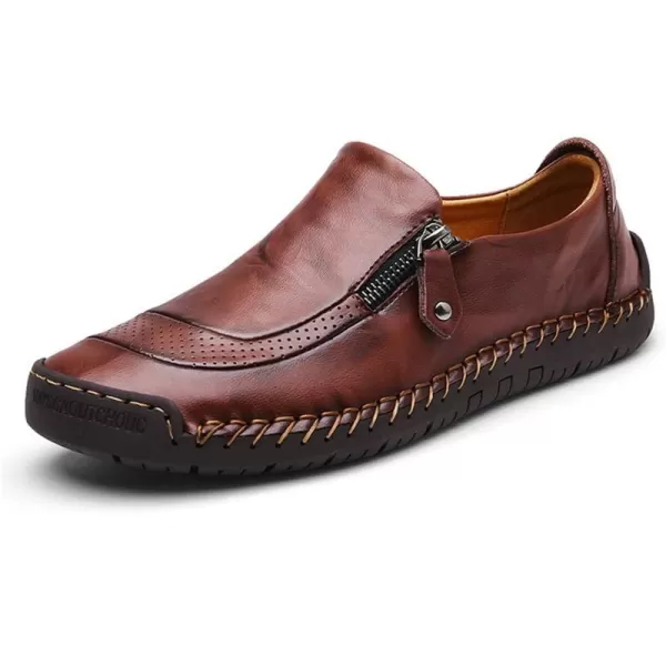 Dacomfy Mens Shoes Work Shoes for Men Leather Casual Slipon Loafers Shoes Comfortable Oxfords Loafers Shoes Business Dress Driving Shoes Walking for MenRedBrown