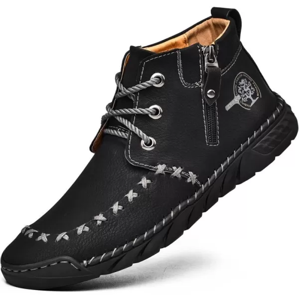 Lazzy Mens Casual Ankle Boots Leather Chukka Boot Comfortable Oxfords Dress Walking Shoes for MenBlack