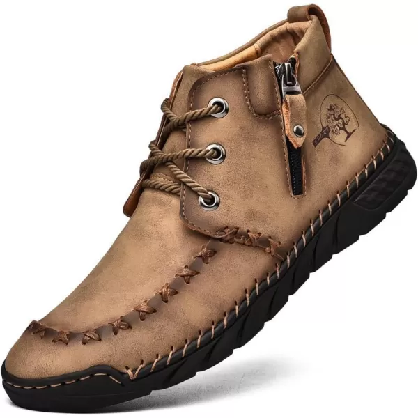 Lazzy Mens Casual Ankle Boots Leather Chukka Boot Comfortable Oxfords Dress Walking Shoes for MenKhaki