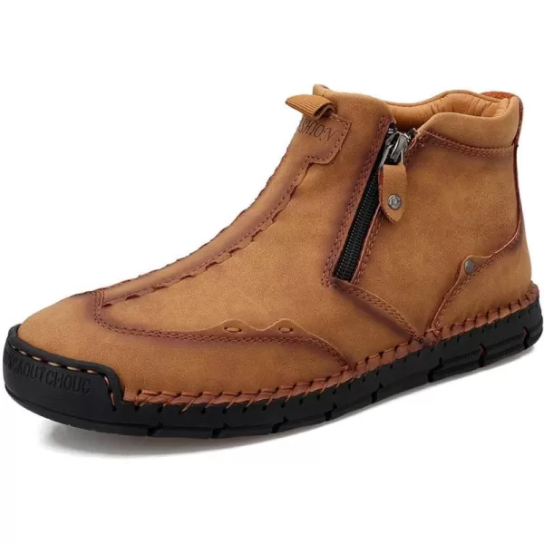 Lazzy Mens Shoes Zipper Boots for Men Leather Casual Ankle Chukka Boots Fashion Dress Oxfords Comfortable Walking ShoesBrown
