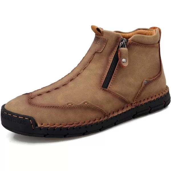 Lazzy Mens Shoes Zipper Boots for Men Leather Casual Ankle Chukka Boots Fashion Dress Oxfords Comfortable Walking ShoesKhaki