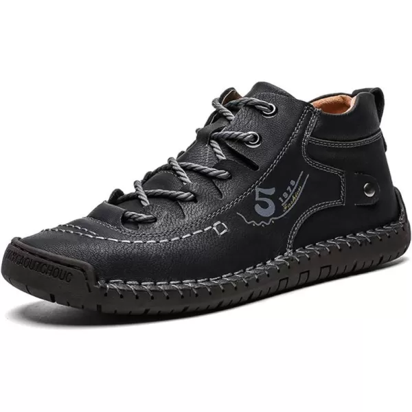 Lazzy Mens Slip On Shoes Pu Leather Casual Loafers Hand Stiching Chukka Boots Fashion Oxfords Shoes Vintage Walking Driving Shoes for MaleBlack