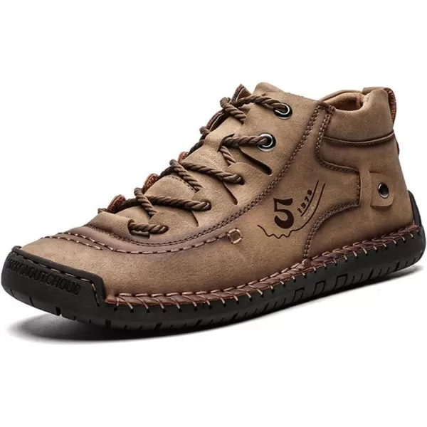 Lazzy Mens Slip On Shoes Pu Leather Casual Loafers Hand Stiching Chukka Boots Fashion Oxfords Shoes Vintage Walking Driving Shoes for MaleKhaki