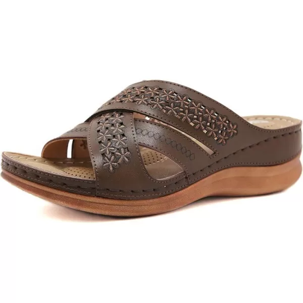 Lazzy Womens Slide Sandals Wedge Platform Summer Beach Sandals Crisscross Casual Wedge Shoes for WomenBrown