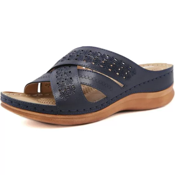 Lazzy Womens Slide Sandals Wedge Platform Summer Beach Sandals Crisscross Casual Wedge Shoes for WomenDark Blue
