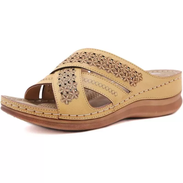 Lazzy Womens Slide Sandals Wedge Platform Summer Beach Sandals Crisscross Casual Wedge Shoes for WomenYellow