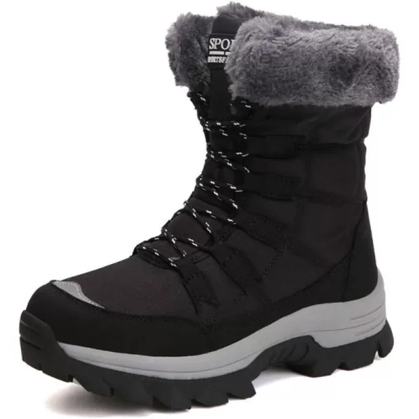 Lazzy Womens Tall Hiking Boots Waterproof Winter Snowmobile Boots Lightweight MidCalf Snow Boots Fur Lined Cold Weather Walking ShoesBlack