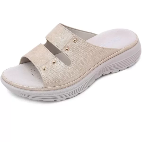 Lazzy Womens Wedge Slide Sandals Slip On Open Toe Plaform Sandals Comfortable Casual Summer ShoesApricot1