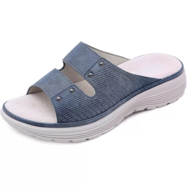 Lazzy Womens Wedge Slide Sandals Slip On Open Toe Plaform Sandals Comfortable Casual Summer ShoesBlue
