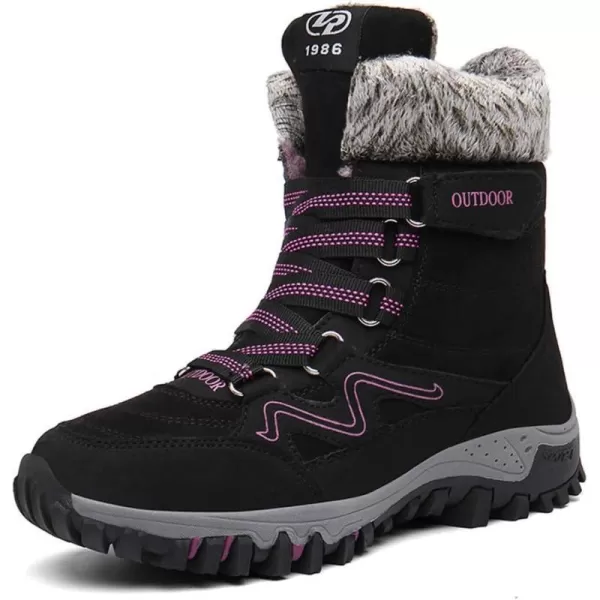 Womens Winter Snow Boots Warm Fur Lined AntiSlip Ankle Hiking Booties Outdoor Walking Shoes NonSlip Trekking ShoesBlack
