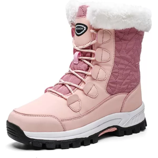Womens Winter Snow Boots Warm Fur Lined AntiSlip Ankle Hiking Booties Outdoor Walking Shoes NonSlip Trekking ShoesPinka