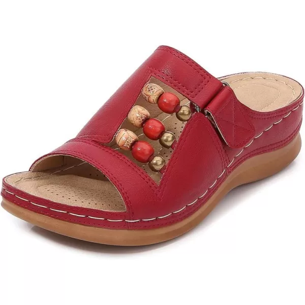 zevanjewel Womens Sandals Comfortable Wedges Open Toe Sandals Platform Slides Bohemian Beach Sandals Slip On Wedge Sandals Summer Casual Shoes for WomenRed