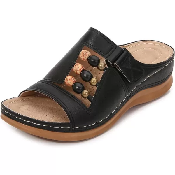 zevanjewel Womens Sandals Comfortable Wedges Open Toe Sandals Platform Slides Bohemian Beach Sandals Slip On Wedge Sandals Summer Casual Shoes for WomenBlack